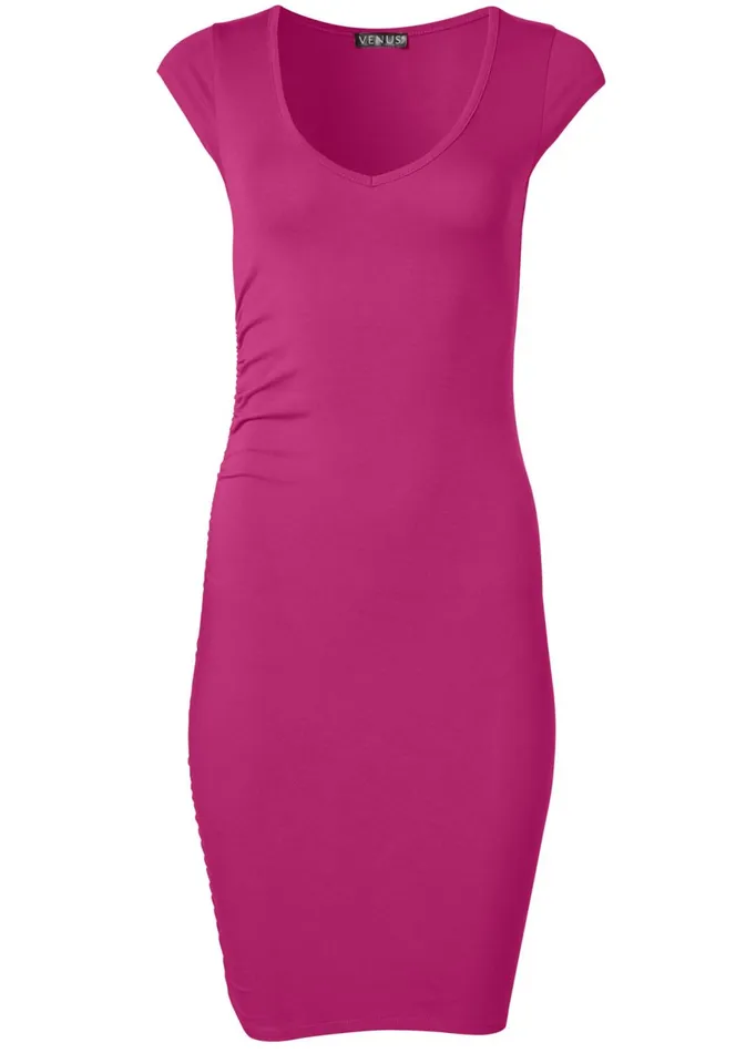 SCOOP NECK RUCHED DRESS Fuchsia Women VENUS Casual Dresses