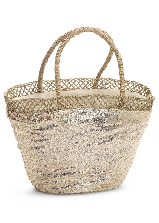 SEQUIN AND STRAW TOTE Gold Women VENUS Handbags