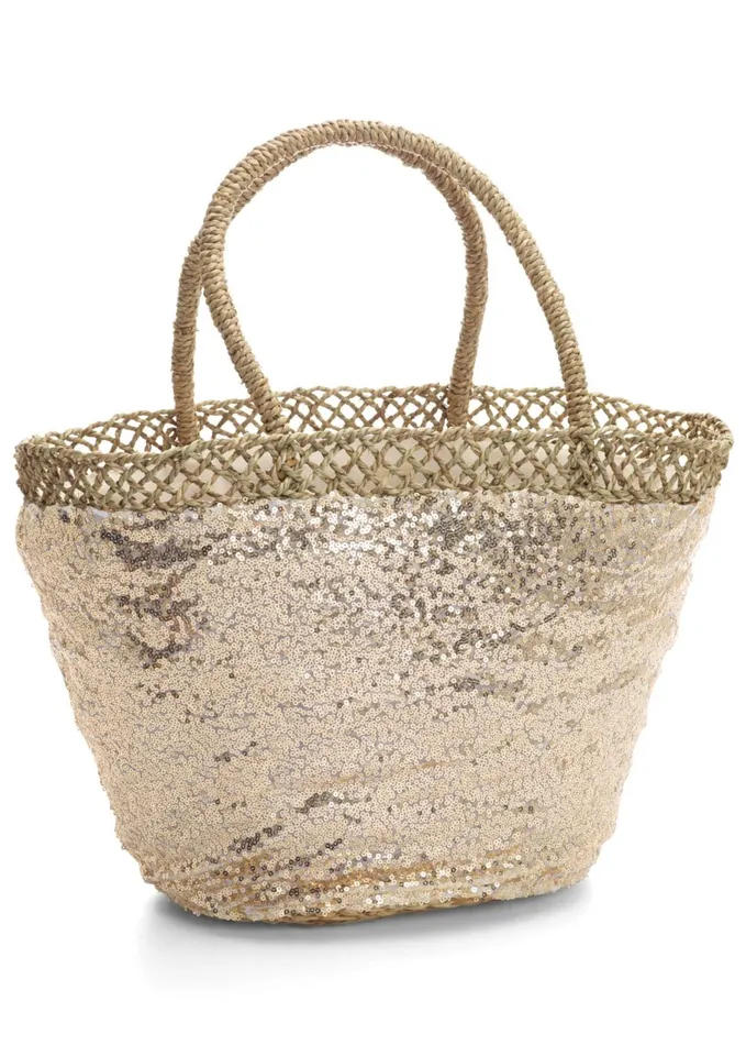 SEQUIN AND STRAW TOTE Gold Women VENUS Handbags