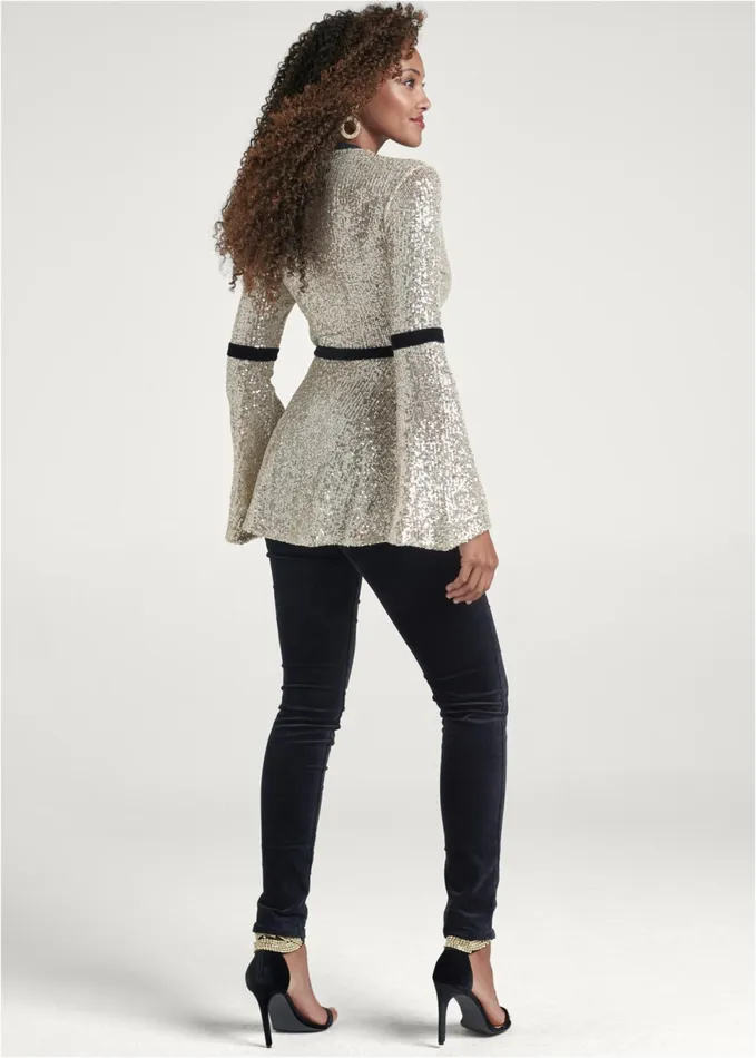 SEQUIN BELL SLEEVE TOP Champagne Women VENUS Night Out Tops