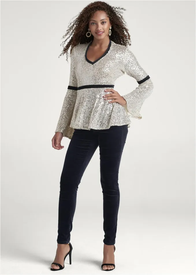SEQUIN BELL SLEEVE TOP Champagne Women VENUS Night Out Tops