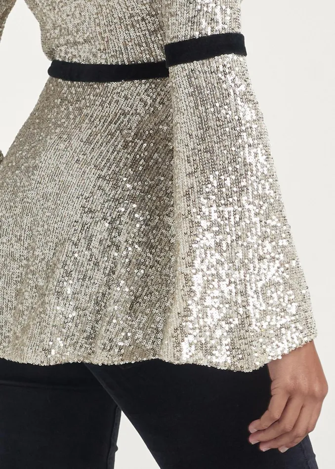 SEQUIN BELL SLEEVE TOP Champagne Women VENUS Night Out Tops
