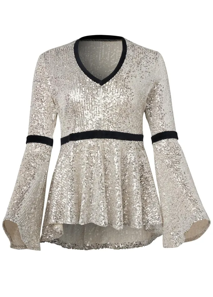 SEQUIN BELL SLEEVE TOP Champagne Women VENUS Night Out Tops
