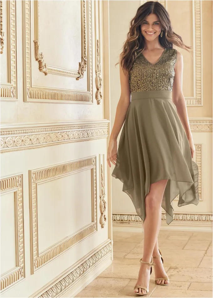 SEQUIN DETAIL PARTY DRESS Taupe Women VENUS Midi Dresses