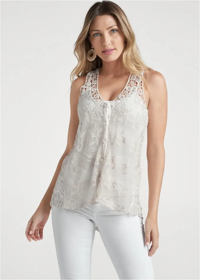SHEER LACE TOP Off White Women VENUS Sleeveless Tops