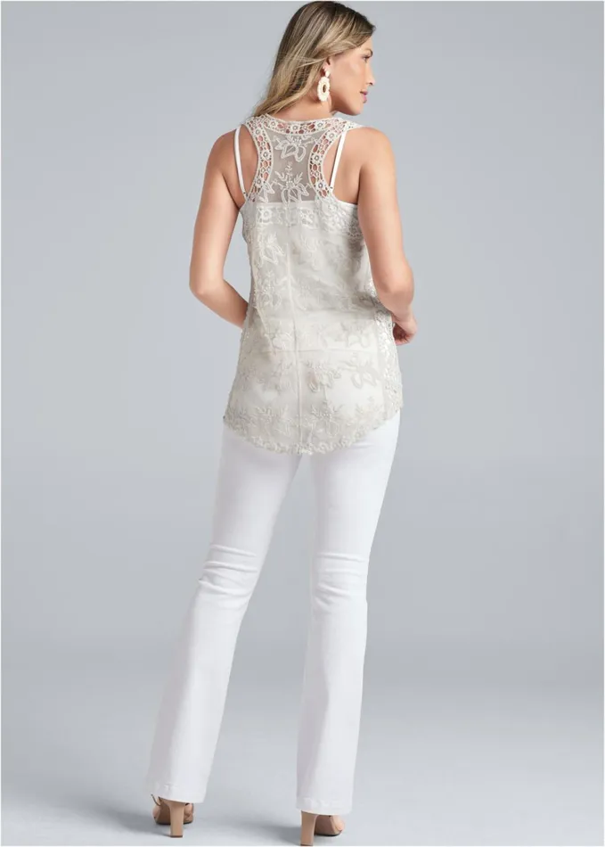 SHEER LACE TOP Off White Women VENUS Sleeveless Tops