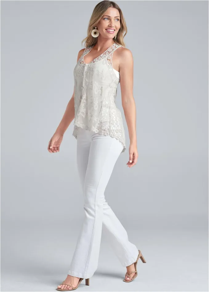 SHEER LACE TOP Off White Women VENUS Sleeveless Tops