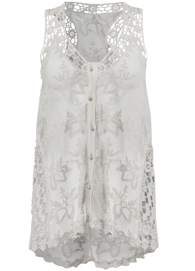 SHEER LACE TOP Off White Women VENUS Sleeveless Tops