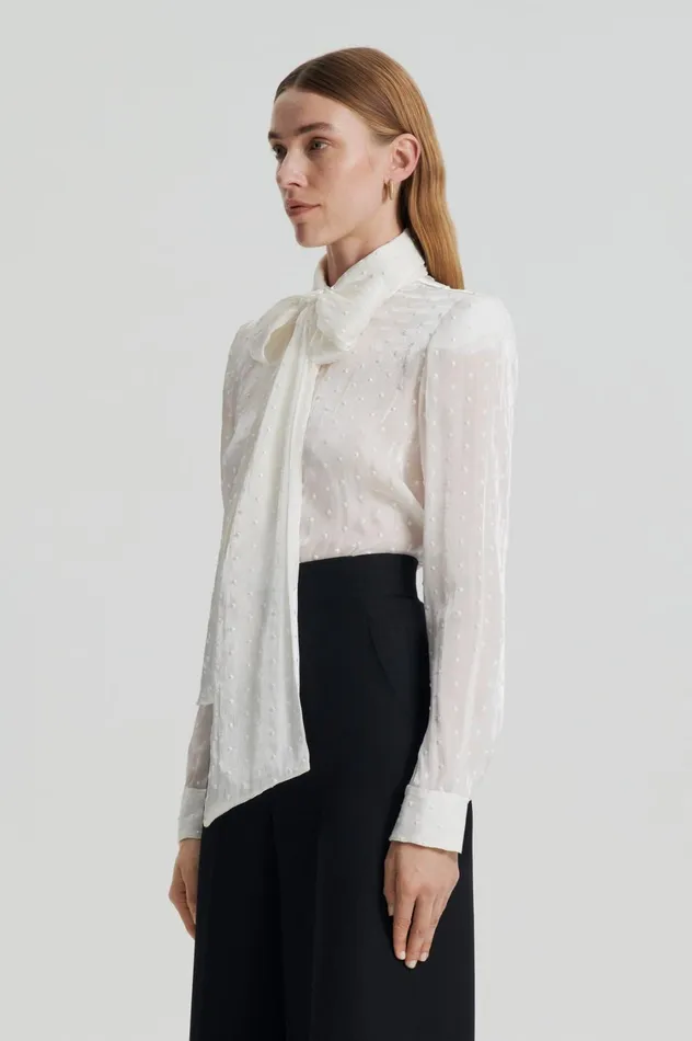Shirts Women Scanlan Theodore SATIN BOW SHIRT Creme