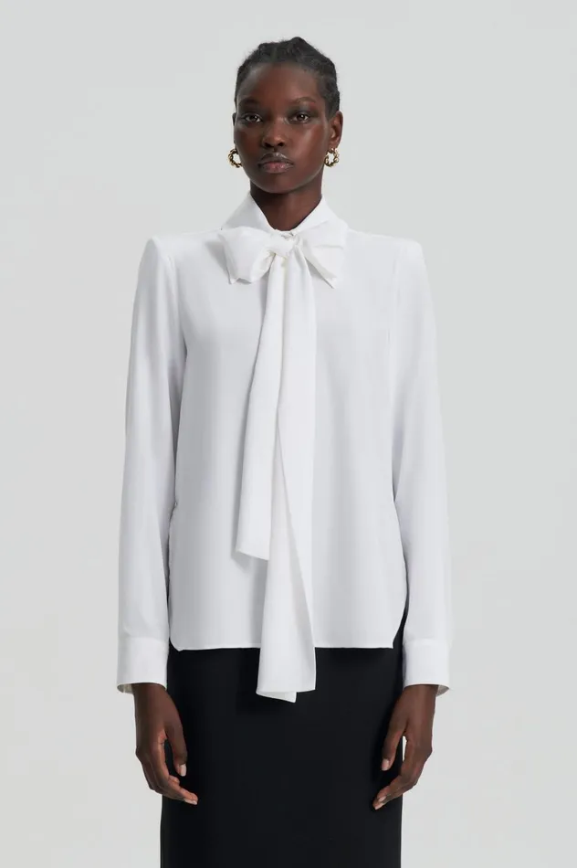 Shirts Women Scanlan Theodore SILK SHOULDER PAD SHIRT White