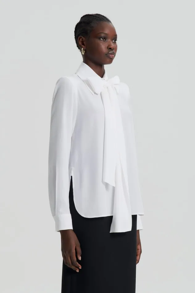 Shirts Women Scanlan Theodore SILK SHOULDER PAD SHIRT White