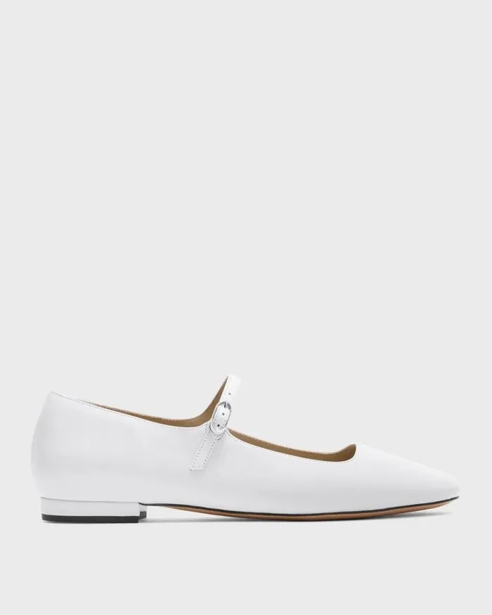 Shoes Women Theory Mary Jane Ballerina Flat In Leather White