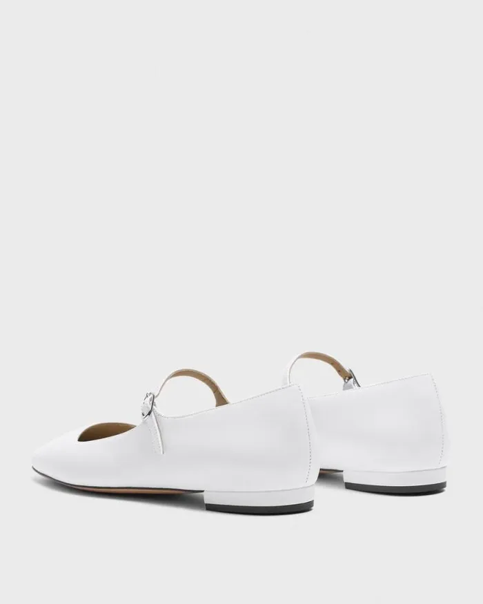 Shoes Women Theory Mary Jane Ballerina Flat In Leather White