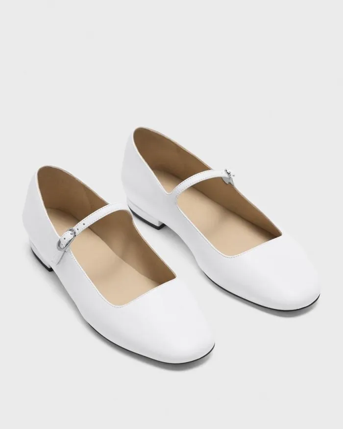 Shoes Women Theory Mary Jane Ballerina Flat In Leather White