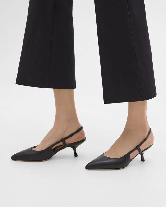 Shoes Women Theory Micro Slingback Pump In Leather Black