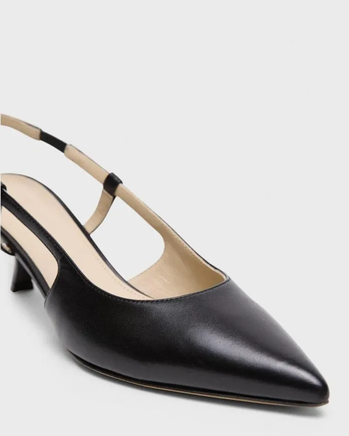 Shoes Women Theory Micro Slingback Pump In Leather Black