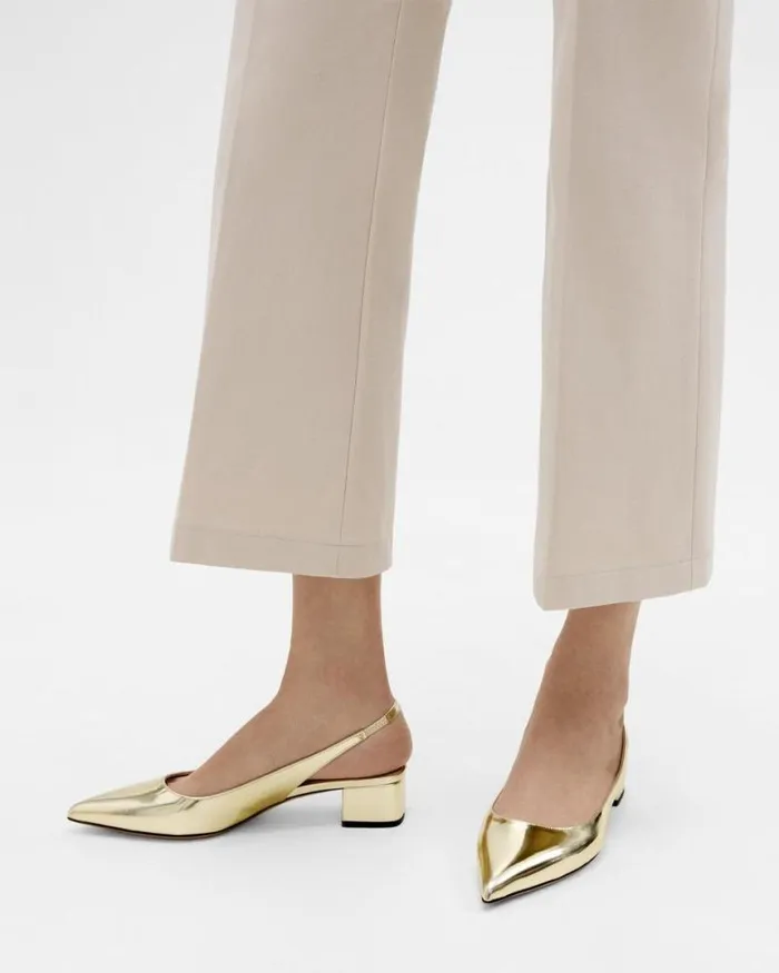 Shoes Women Theory Slingback Pump In Metallic Leather Light Gold
