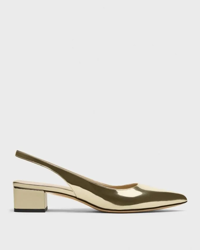Shoes Women Theory Slingback Pump In Metallic Leather Light Gold