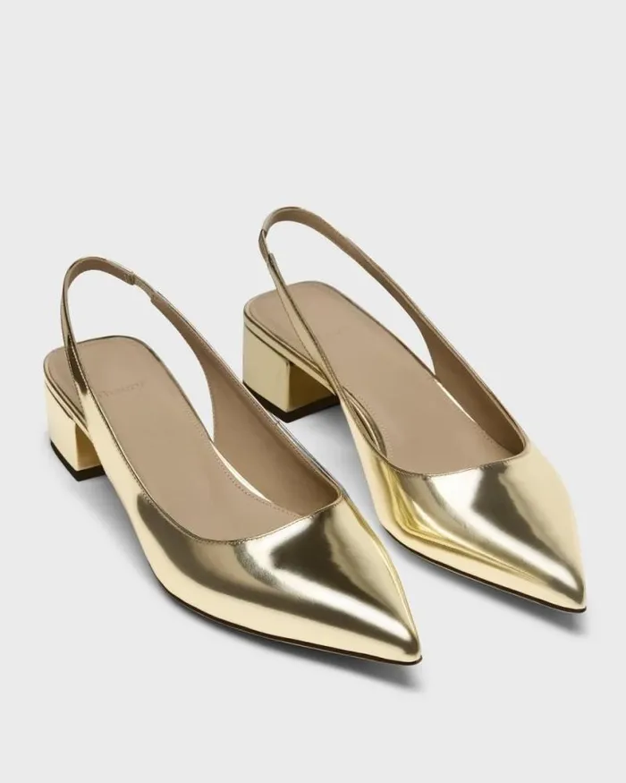 Shoes Women Theory Slingback Pump In Metallic Leather Light Gold