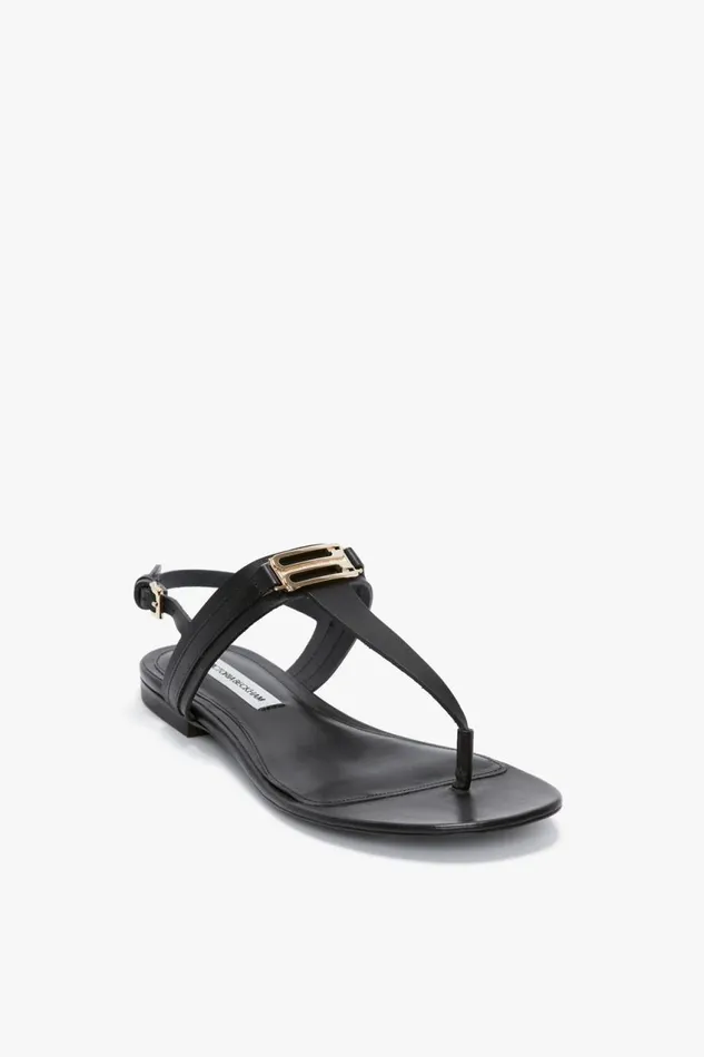 Shoes Women Victoria Beckham Flat Chain Sandal In Black Leather