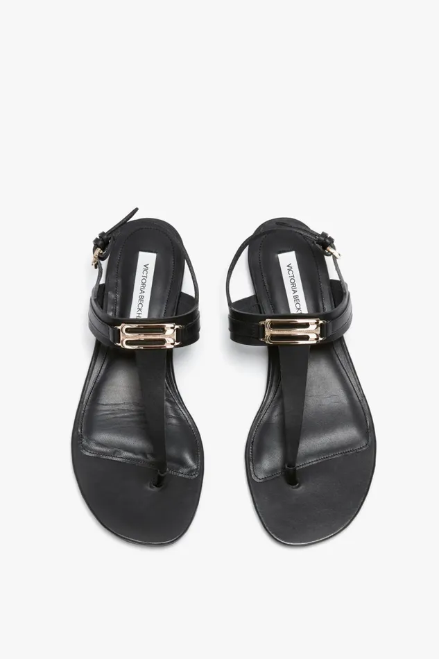 Shoes Women Victoria Beckham Flat Chain Sandal In Black Leather