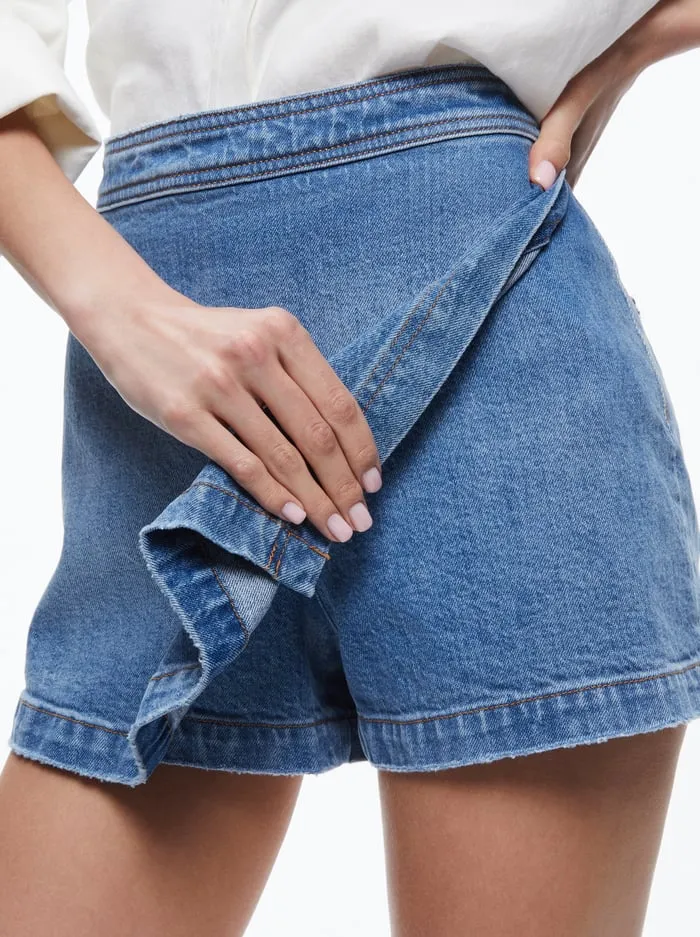 Shorts Women Alice Olivia Lakelyn Denim Skort Ivy Blue