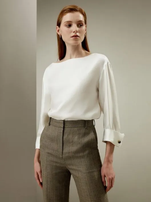Silk Twill Blouse With Boat Neckline Women Lilysilk Essentials
