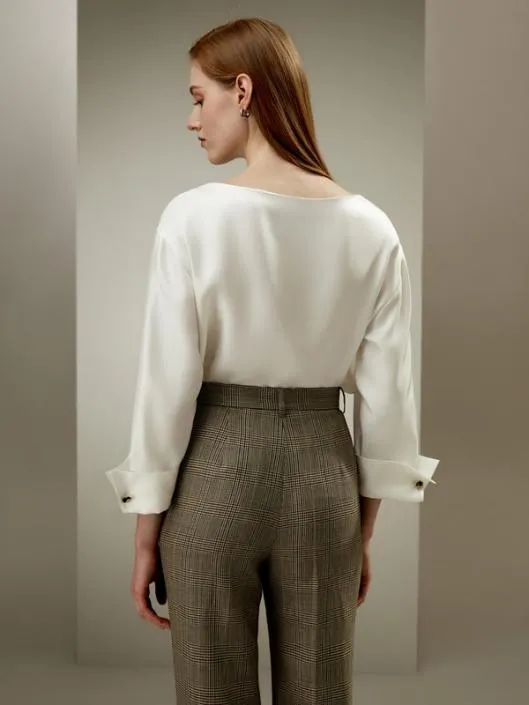 Silk Twill Blouse With Boat Neckline Women Lilysilk Essentials