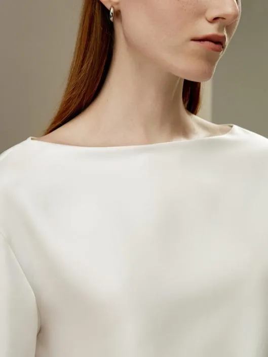 Silk Twill Blouse With Boat Neckline Women Lilysilk Essentials