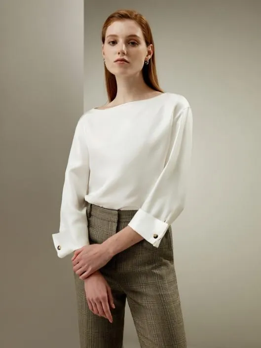 Silk Twill Blouse With Boat Neckline Women Lilysilk Essentials
