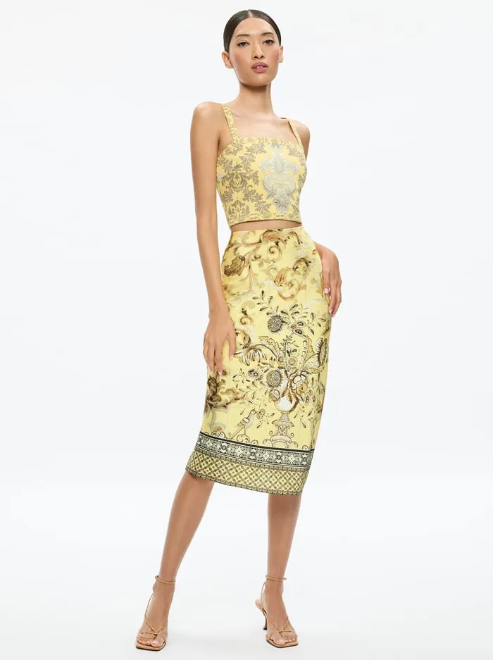 Skirts Women Alice Olivia Maeve Midi Slip Skirt With Slit Lisboa Lemon Meringue