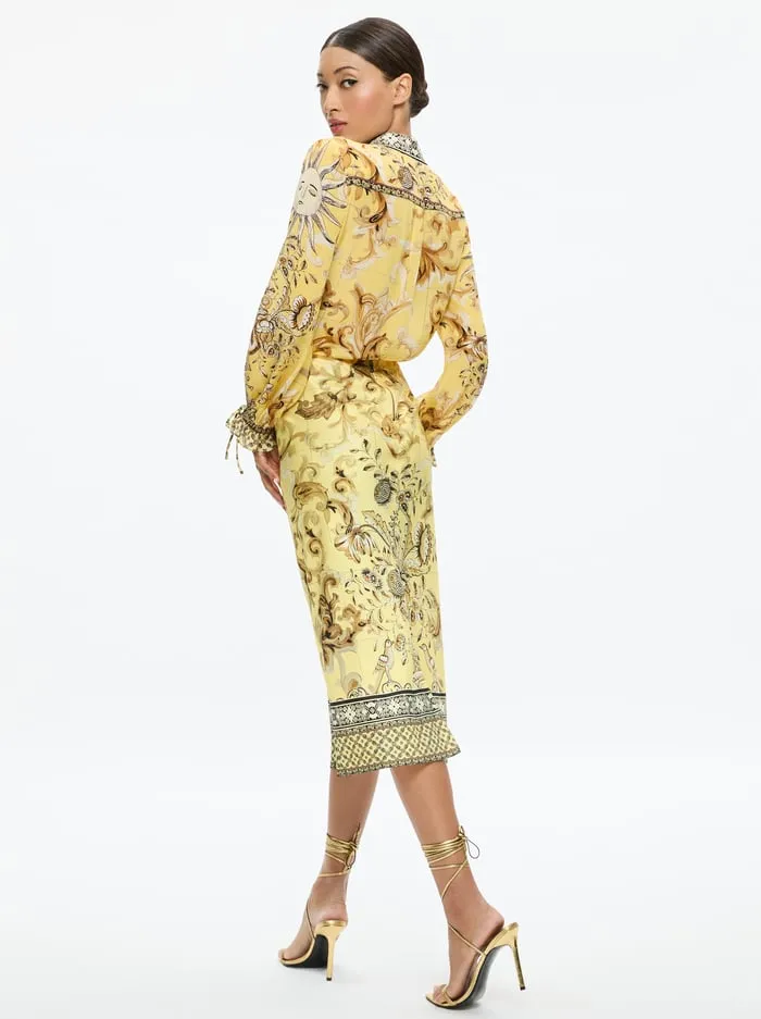 Skirts Women Alice Olivia Maeve Midi Slip Skirt With Slit Lisboa Lemon Meringue