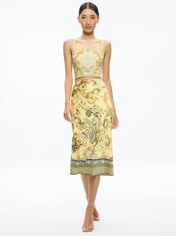 Skirts Women Alice Olivia Maeve Midi Slip Skirt With Slit Lisboa Lemon Meringue
