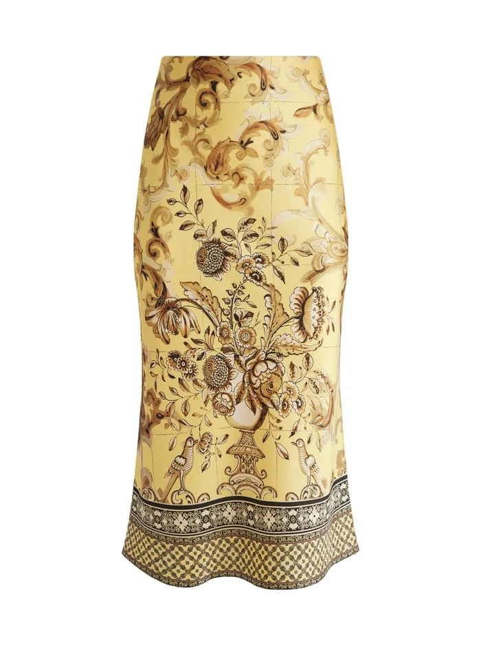 Skirts Women Alice Olivia Maeve Midi Slip Skirt With Slit Lisboa Lemon Meringue