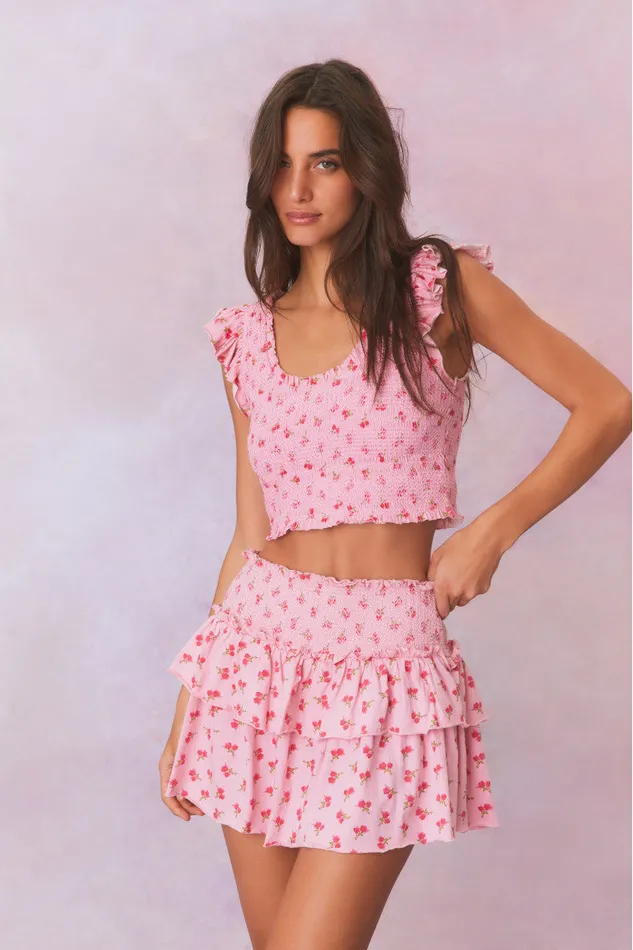 Skirts WomenKids LoveShackFancy Ohana Printed Smocked Mini Skirt Cherry Pink