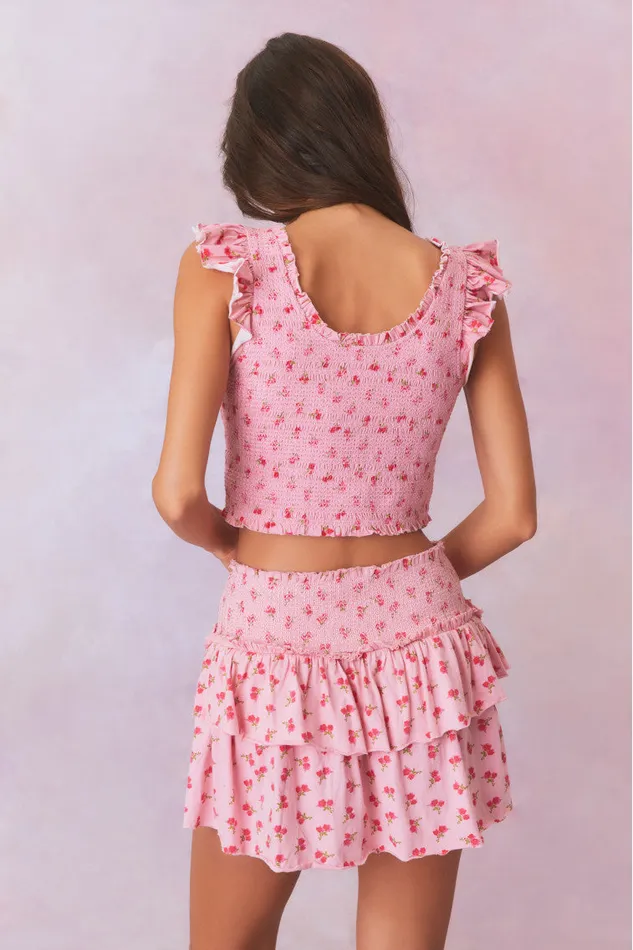 Skirts WomenKids LoveShackFancy Ohana Printed Smocked Mini Skirt Cherry Pink