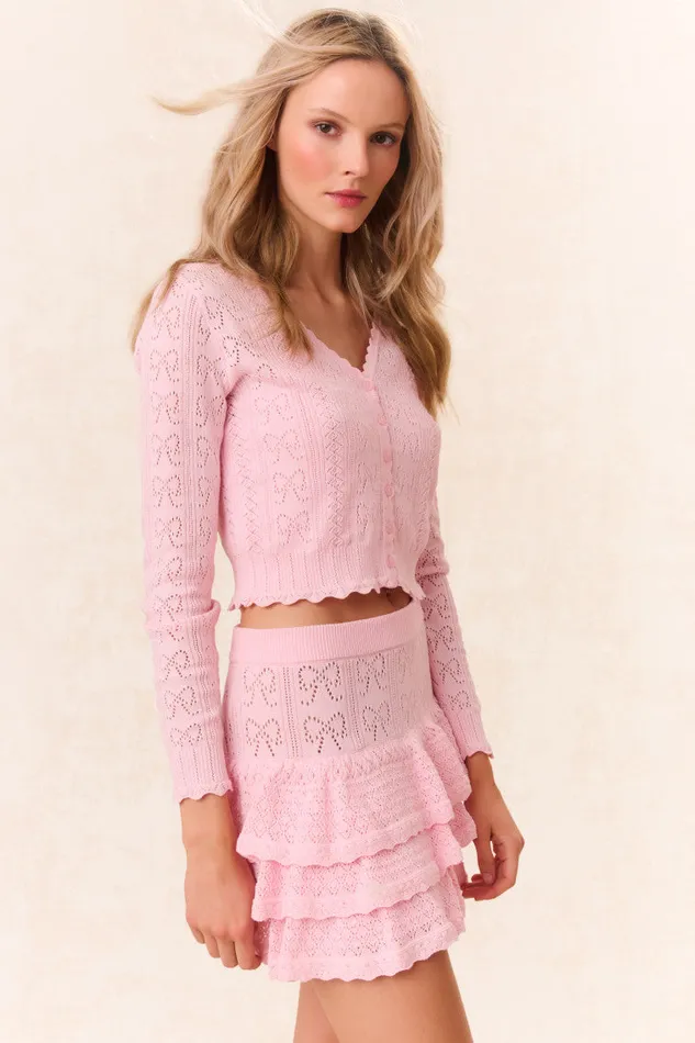 Skirts Women LoveShackFancy Baudin Bow Pointelle Mini Skirt Ballerina Pink