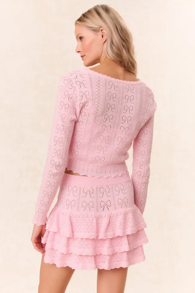 Skirts Women LoveShackFancy Baudin Bow Pointelle Mini Skirt Ballerina Pink