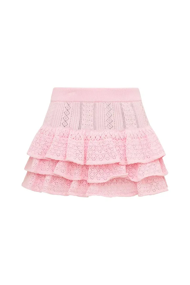 Skirts Women LoveShackFancy Baudin Bow Pointelle Mini Skirt Ballerina Pink