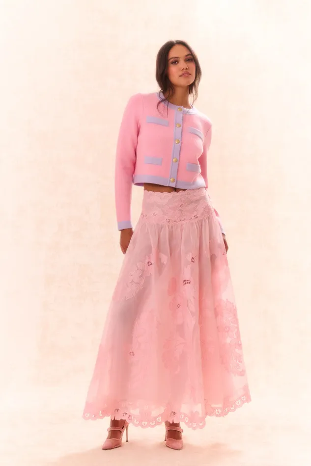 Skirts Women LoveShackFancy Burano Bouquet Applique Embroidered Maxi Skirt Pamela Pink