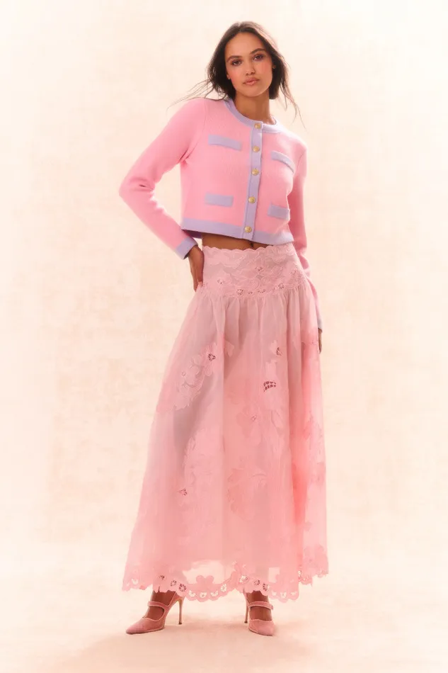 Skirts Women LoveShackFancy Burano Bouquet Applique Embroidered Maxi Skirt Pamela Pink