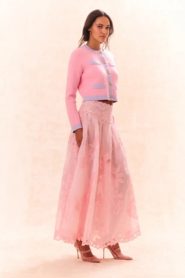 Skirts Women LoveShackFancy Burano Bouquet Applique Embroidered Maxi Skirt Pamela Pink