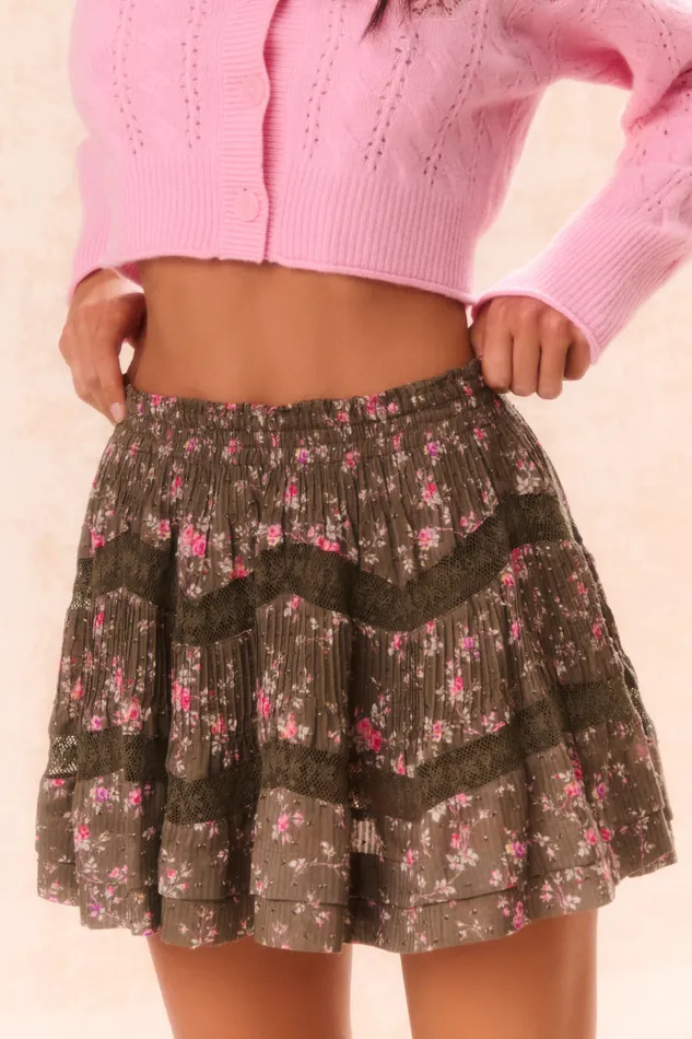 Skirts Women LoveShackFancy Lorianne Floral Mini Skirt Bancha Green