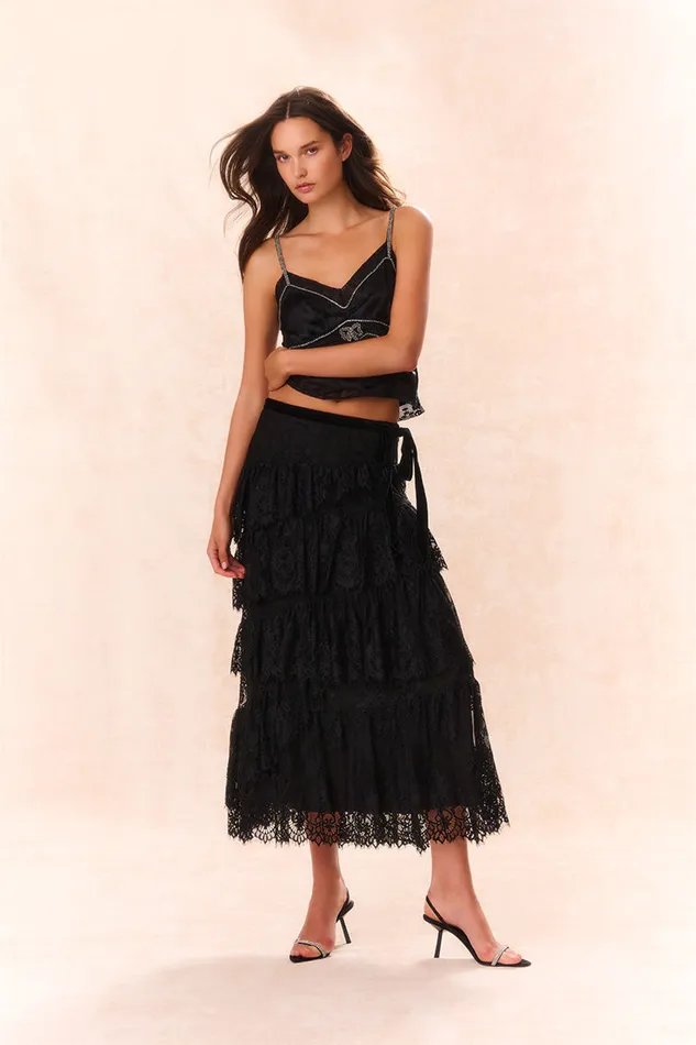 Skirts Women LoveShackFancy Merado Lace Maxi Skirt Black