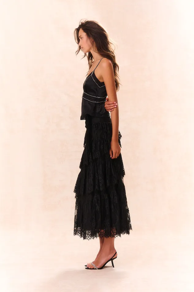 Skirts Women LoveShackFancy Merado Lace Maxi Skirt Black