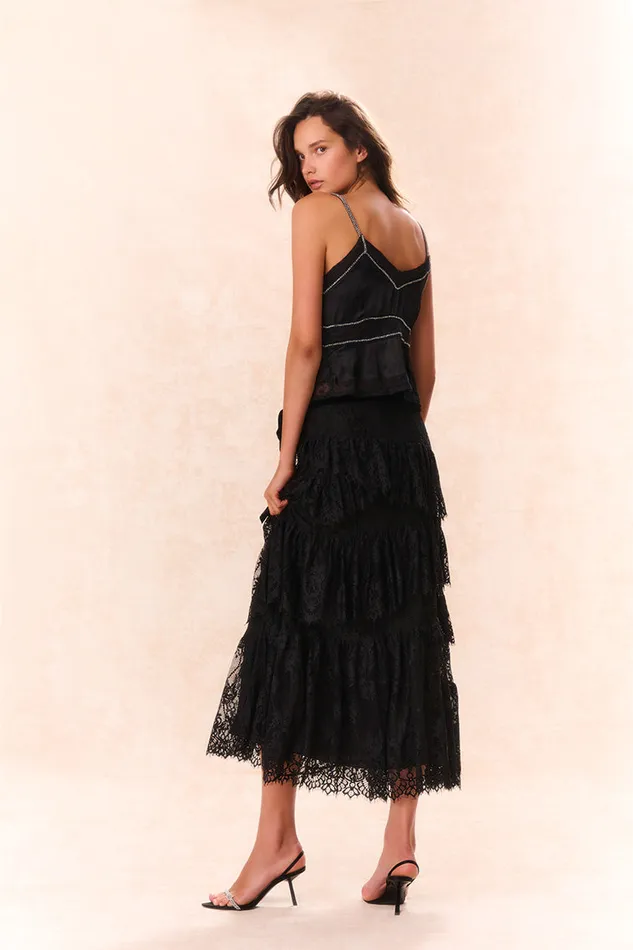 Skirts Women LoveShackFancy Merado Lace Maxi Skirt Black