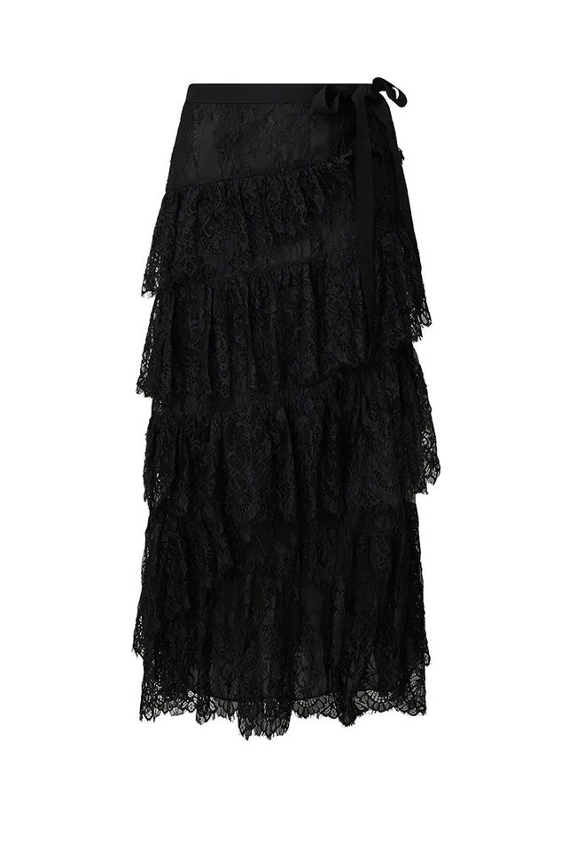 Skirts Women LoveShackFancy Merado Lace Maxi Skirt Black