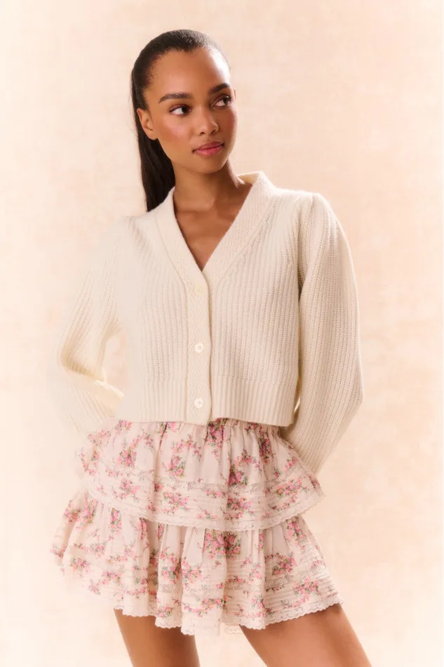 Skirts Women LoveShackFancy Ruffle Mini LaceTrimmed Floral Skirt Mauve Ballet