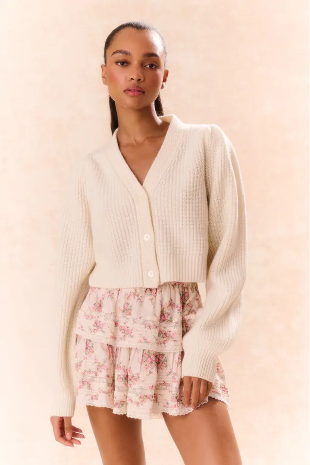 Skirts Women LoveShackFancy Ruffle Mini LaceTrimmed Floral Skirt Mauve Ballet