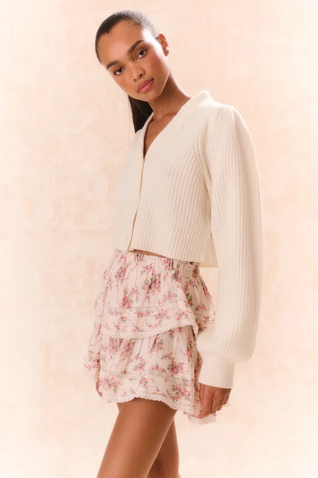Skirts Women LoveShackFancy Ruffle Mini LaceTrimmed Floral Skirt Mauve Ballet